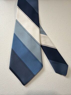 Neusteters Tie Necktie Blue, Silver & White Striped Polyester Tie 55”x4”